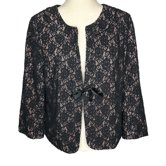 Anthropologie Odille NWT‎ Blazer Women's 12 Black Lace Single Tie Whimsigoth - Picture 1 of 7